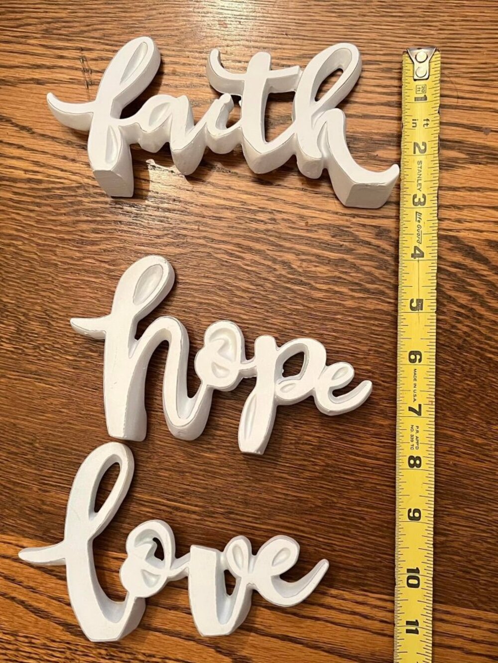 faith hope love resin cursive standing words